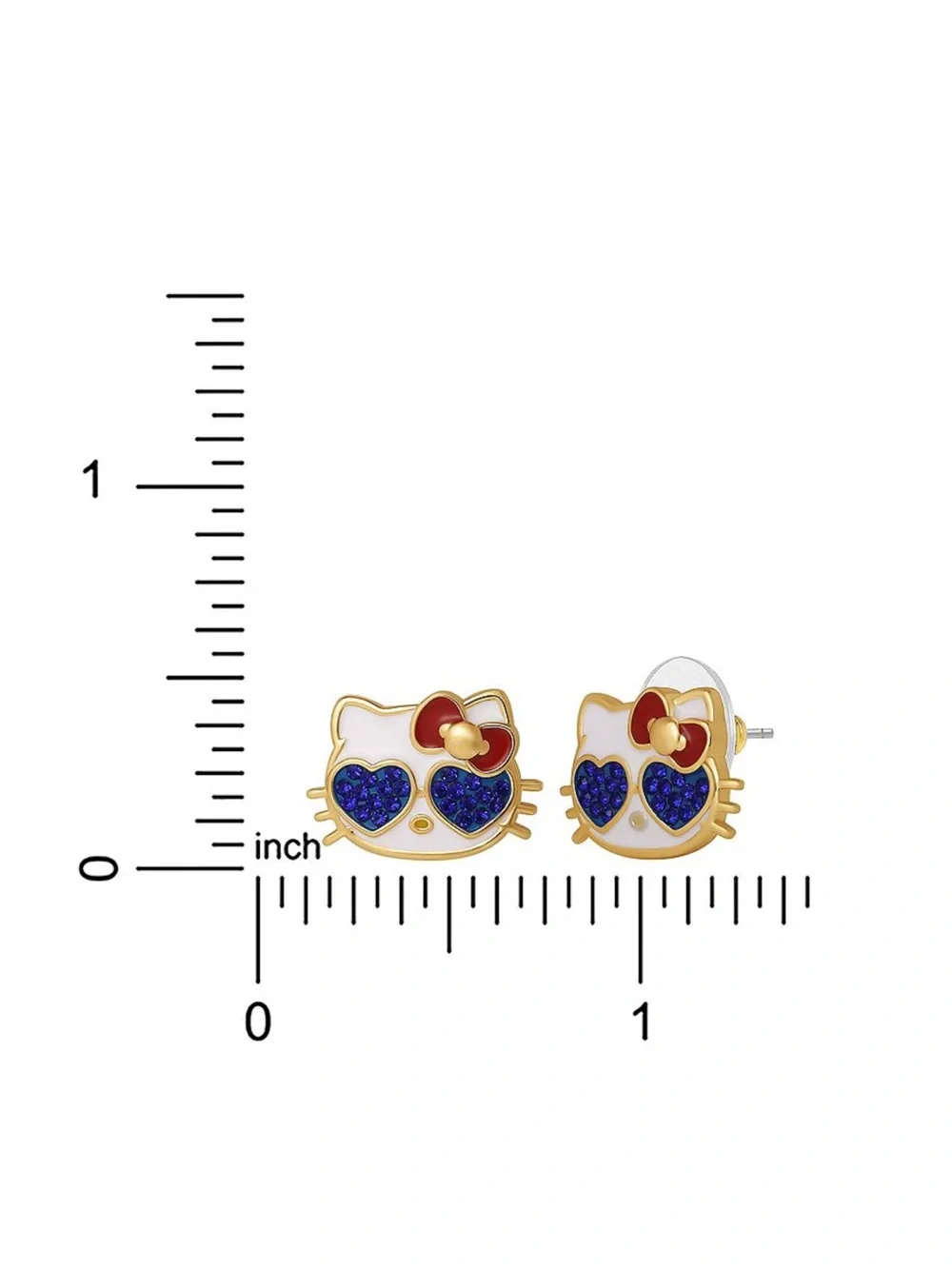 Hello Kitty Gold-Tone Stud Earrings with White, Red & Blue Accents